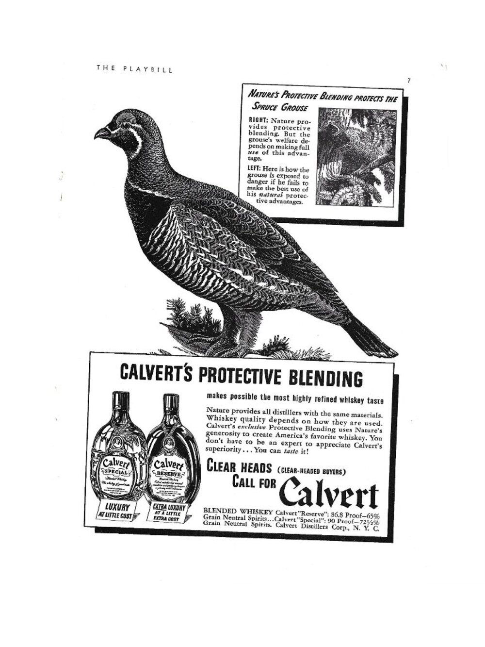 Print Ad Calvert Whiskey Protective Blending Spruce Grouse Vintage 1941 Cocktail